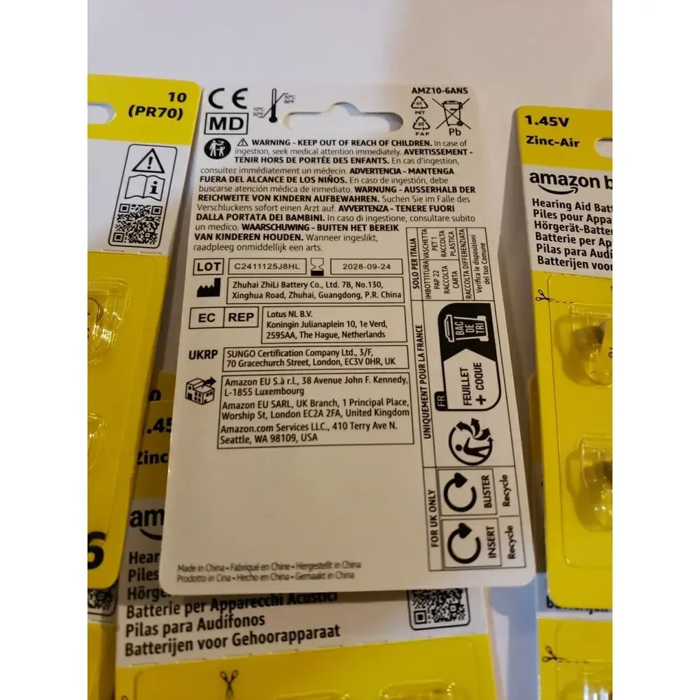 Lot Of 54 Amazon Hearing Aid Size 10 Zinc-Air 6 Pack X9 Batteries 1.45 Volt
